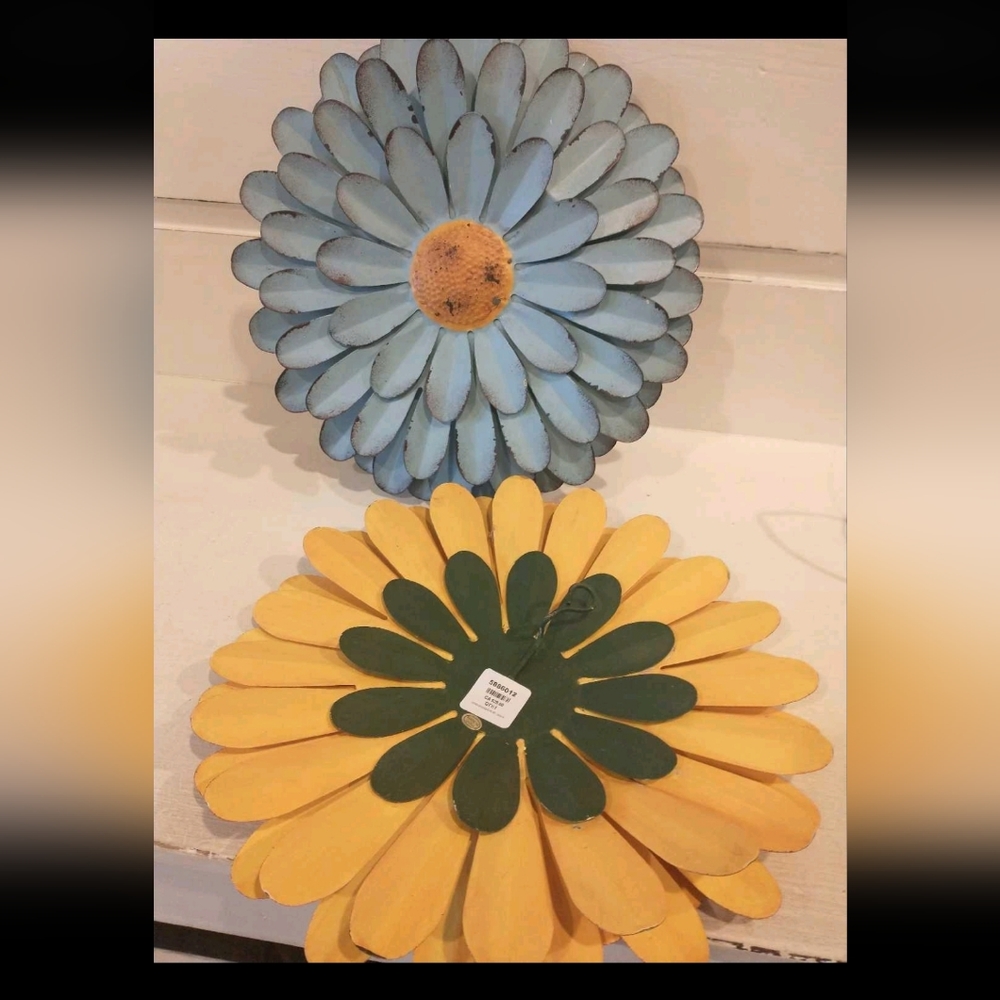 2- Approx 14" Round Metal Flowers New Condition